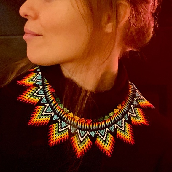 Handmade Beadwork Native American Rainbow Collar Necklace - Picture 5 of 5